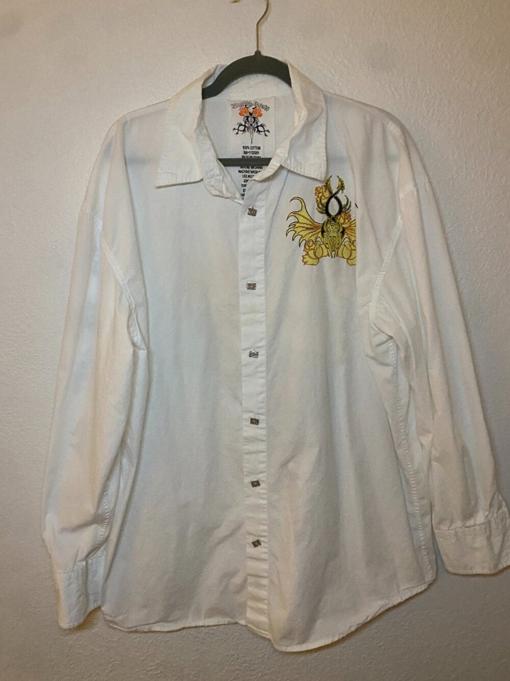 Brooklyn Xpress White Button Shirt Men's 2XL Gothic Sleeve Y2K Grunge